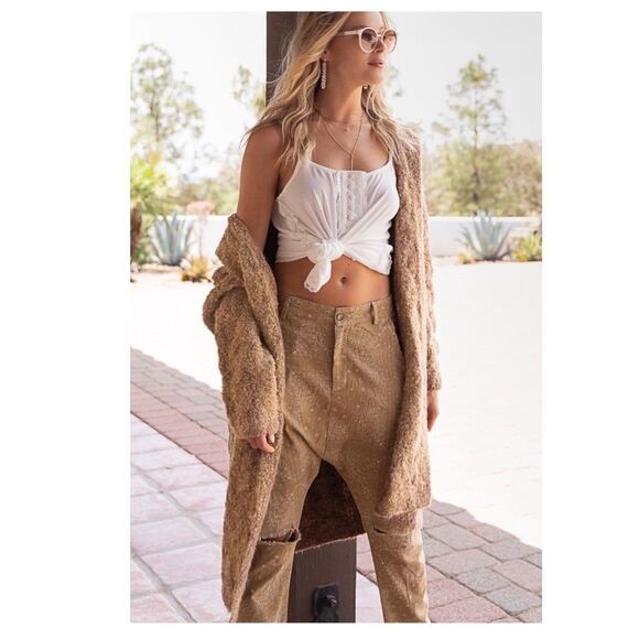 Wool  Blend Chunky Boucle knit Hooded Cardigan in Caramel - Picture 2 of 15